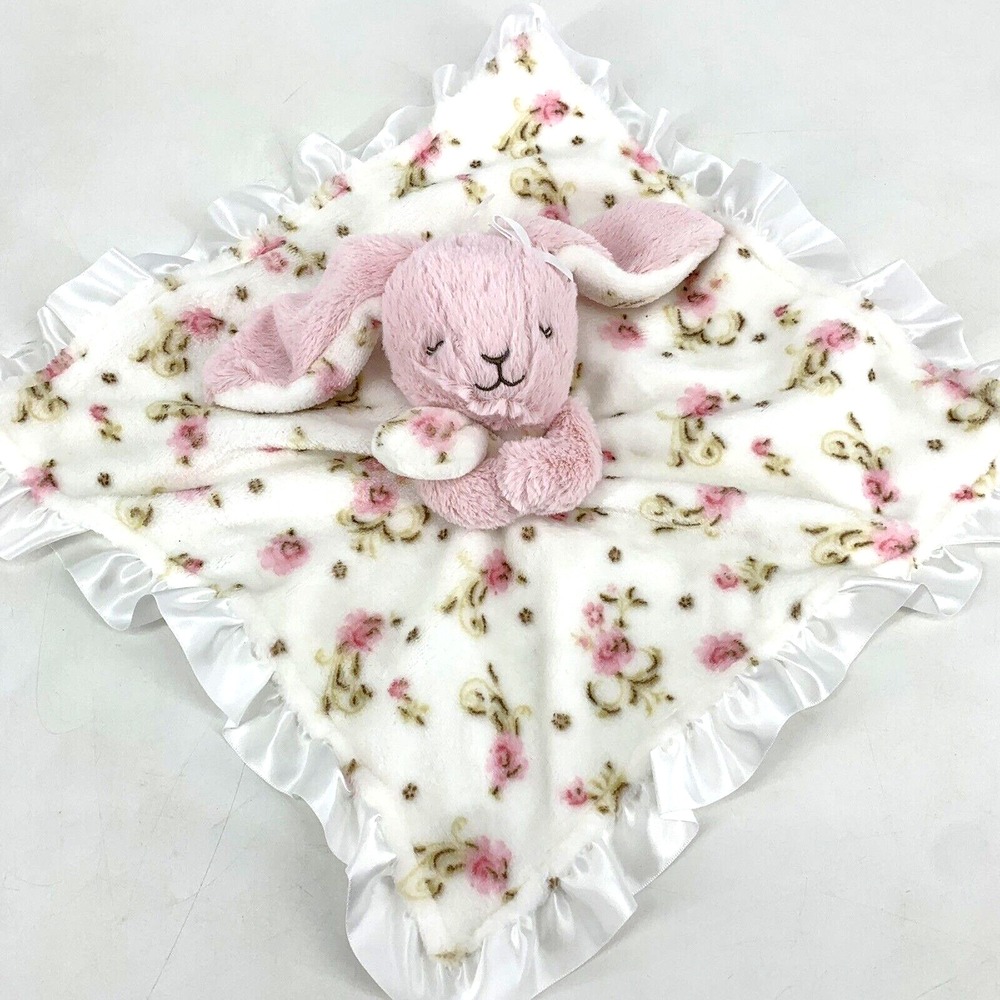 LITTLE ME Pink Bunny Security Blanket Plush Animal Lovey Satin Ruffle EUC